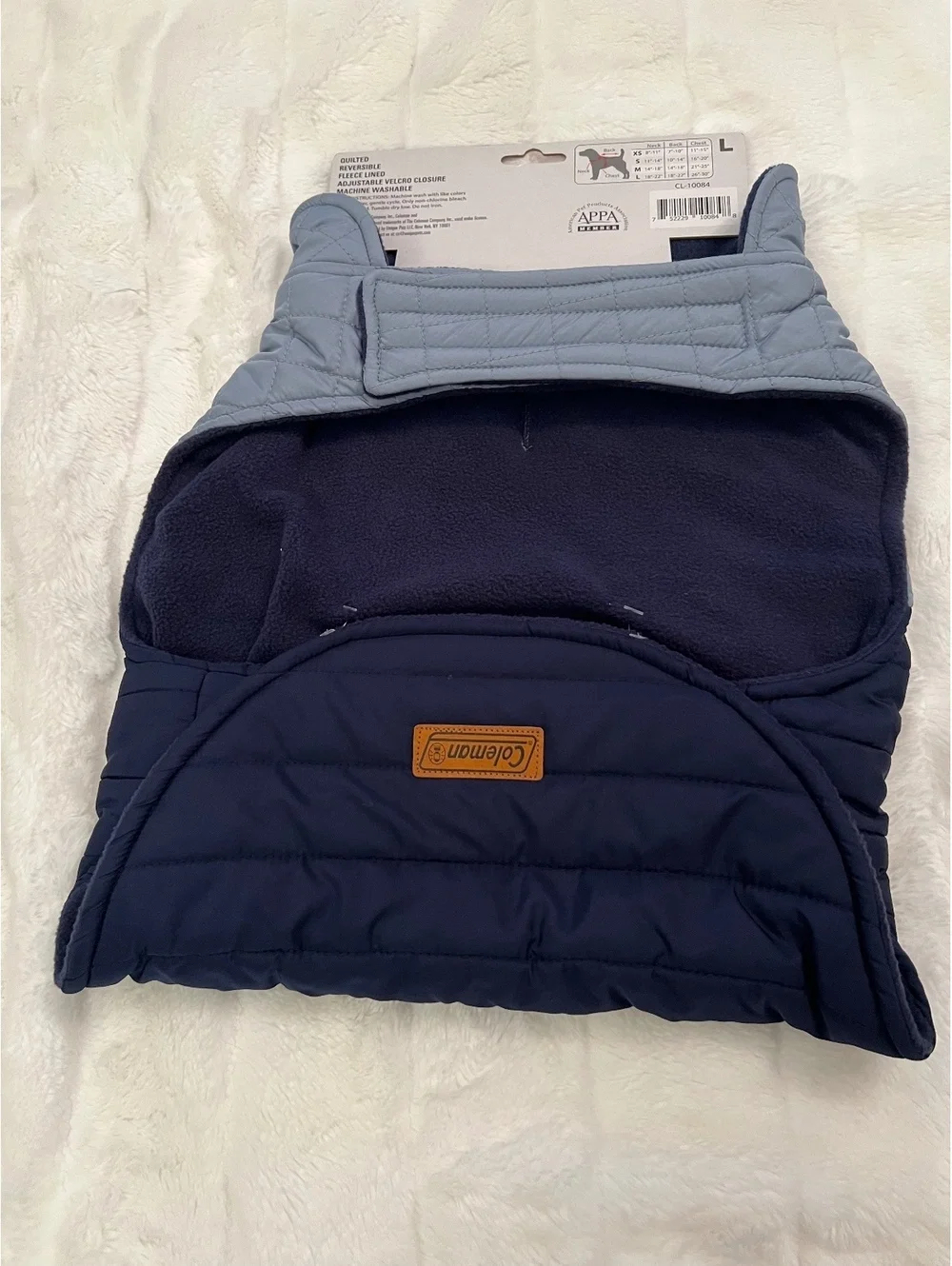 NEW Coleman NAVY Quilted Reversible LARGE Dog Puffer Fleece Lined Adjustable